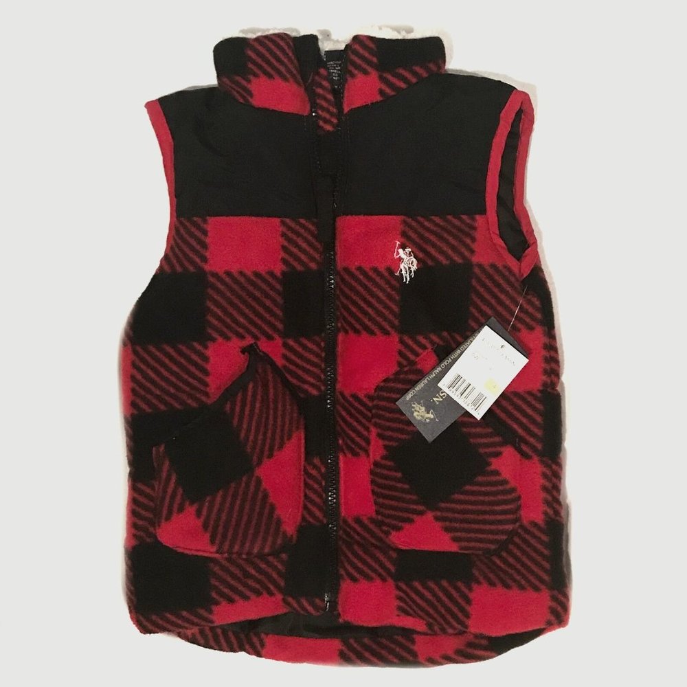 NWT - US Polo Assn. Red Black Plaid Toddler Vest Sz 4